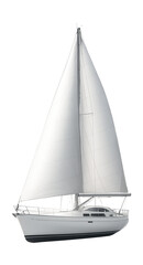 White sailboat with full sails, ready for a sea journey.