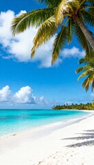 Obraz premium Tropical beach with white sand, turquoise water, and palm trees