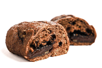 Chocolate sourdough isolated on white background.