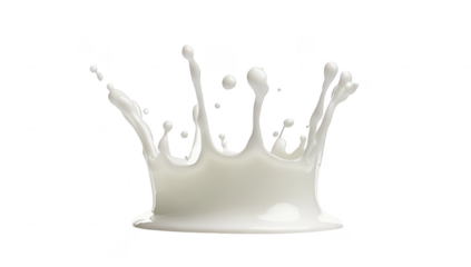 A dynamic splash of milk creating a crown shape against a clean white background. the fluid motion and texture. ideal for culinary or beverage-related imagery