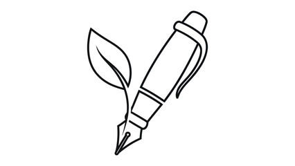 Eco-Friendly Quill: The simple elegance of a pen entwined with a leaf, symbolizing the harmonious blend of nature and the art of writing. A conceptual art for sustainability 