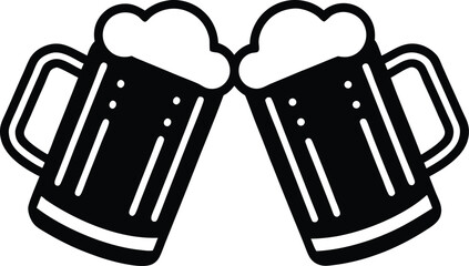  Clinking Beer Mugs with Foam Outline Illustration