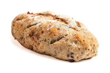 Cranberry sourdough with cheese filling isolated on white background.