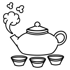 japanese tea pot with cups steaming