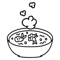 hot japanese shrimp in steaming bowl