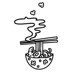 hot japanese food in bowl with chopsticks