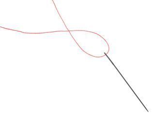 Sewing needle with red thread isolated on white