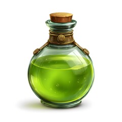 Magical Green Elixir in Decorative Glass Bottle on White Background