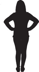 vector,silhouette of a back view of a woman standing arms akimbo