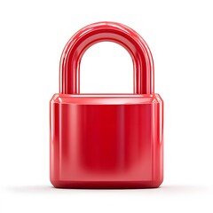 Bright Red Padlock Isolated on White Background for Security Concept