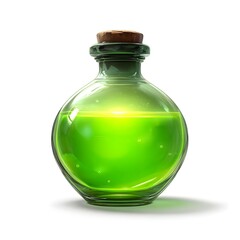 Green Potion in Glass Bottle with Cork Stopper and Liquid Glow