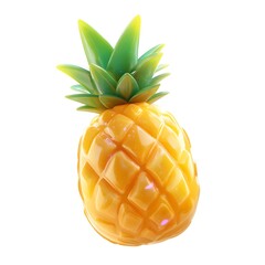 Vibrant and Glossy Pineapple with Green Leaves on a White Background