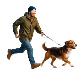 3D illustration of a person walking with a dog.