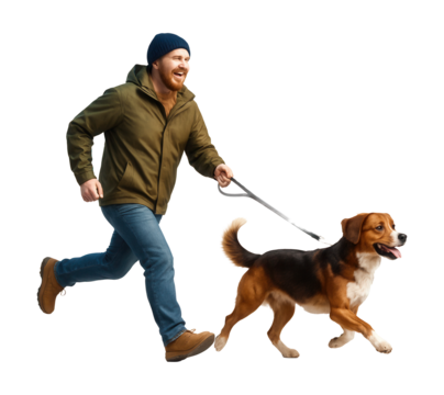 3D illustration of a person walking with a dog.