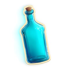 Blue Glass Bottle with Cork Close-Up on White Background