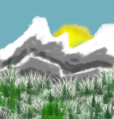 The sunrise in the mountains.