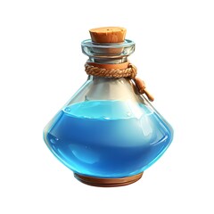 Enchanted Blue Potion in Glass Bottle with Wooden Cork and Rope