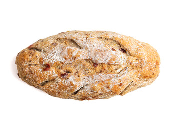 Cranberry sourdough with cheese filling isolated on white background.