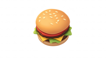 A colorful. appetizing cheeseburger with lettuce. tomato. and cheese on a sesame seed bun. set against a plain white background. ideal for food-related content and advertising