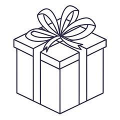 A beautifully outlined gift box with an elegant bow, perfect for celebrating special occasions, holidays, and joyous events, symbolizing generosity and happiness in a clean, modern style