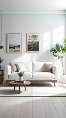 Bright Living Room with White Sofa Art and Natural Light