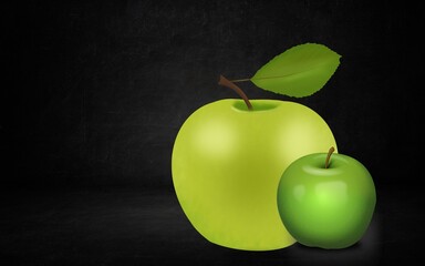 green apple on black background
