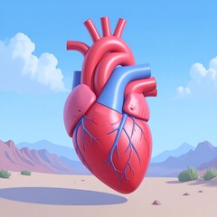 3D stylized heart against a desert landscape