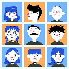 Flat cartoon avatar collection with diverse character faces