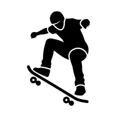 Fototapeta premium Minimalist Black Silhouette Skateboarder Action Flat Vector Graphic