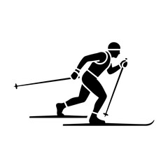 Minimalist Flat Vector Cross-Country Skier Silhouette on White