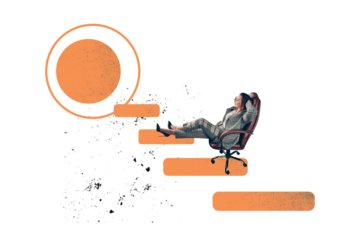 Creative collage picture young businesswoman sit armchair relax task done reach success project manager boss agent drawing background