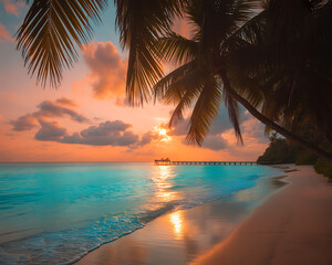 tropical beach with palm trees