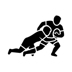 Flat Stylized Vector Graphic of Rugby Players Tackling Action