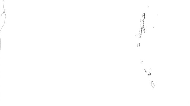 Aerial view of Andaman and Nicobar and the 	
Port Blair capital animation on white background, Andaman and Nicobar India Asia State Map Outline
