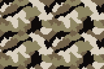 pixel camouflage seamless pattern background vector skin texture military textile army camo clothing brown black colors