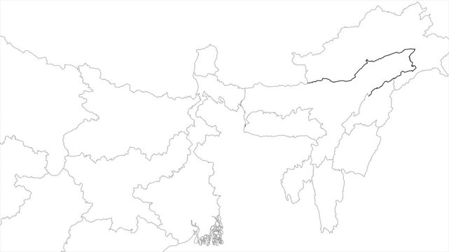 Aerial view of  and the capital animation on white background,  India Asia State Map Outline