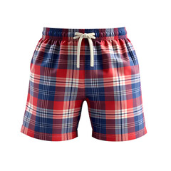 3d A pair of red and white blue plaid shorts isolated on transparent background