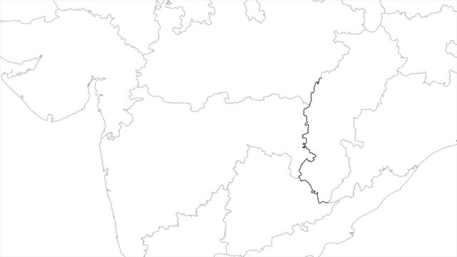 Aerial view of Chhattisgarh and the capital Raipur animation on white background, Chhattisgarh India Asia State Map Outline