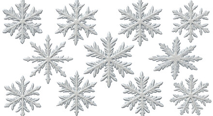 Silver Snowflake Clipart Set On White