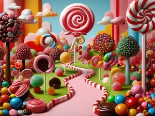 Fototapeta premium Sweet, colorful candy landscape