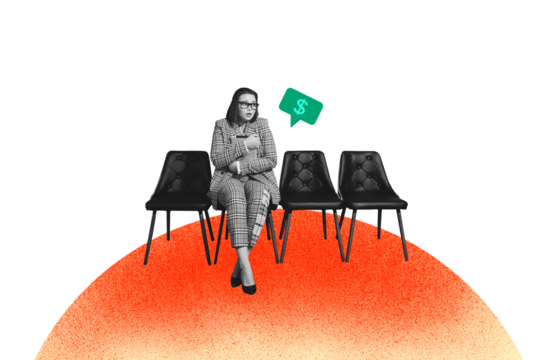 Composite photo collage of astonished girl businesswoman freelancer notification ereader profit dollar isolated on painted background