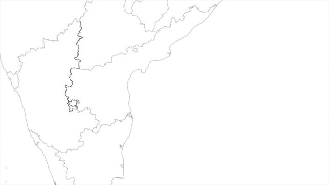 Aerial view of Karnataka and the capital Bengaluru animation on white background,  India Asia State Map Outline