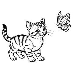 Fototapeta premium Kitten watching butterfly in air