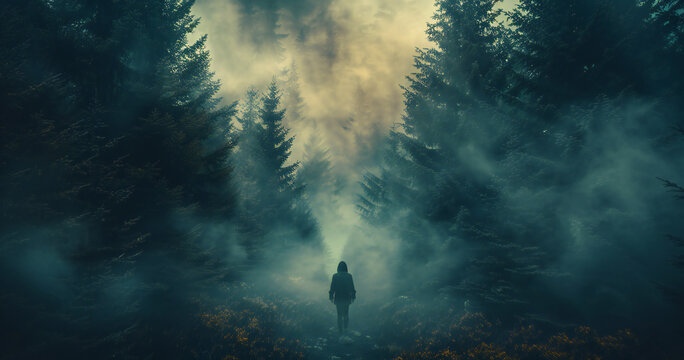 Atmospheric Dark Magic: Steadicam-Filled, 4K, 10-Bit Fairytale Forest Exploration in Heavy Fog and Misty Atmosphere