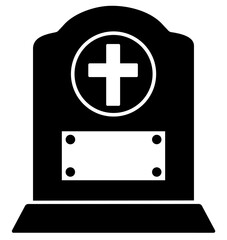 Granite tombstone with Christian cross and name plaque, modern memorial cemetery grave marker