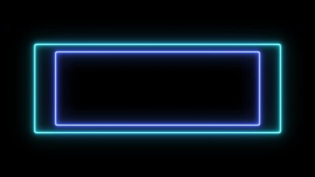 Neon frames with blue cyan glow on black backdrop for modern and vibrant advertising, promotions, and nightlife concepts photography or design. 4k video