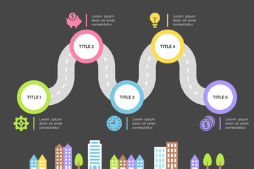 Roadmap Infographic with Four Steps and Urban City