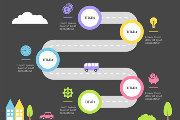 Roadmap Infographic Illustration with Colorful Milestones and Business Timeline Path