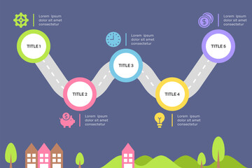 Infographic Roadmap Illustration with Wavy Path Design and Colorful Timeline Steps