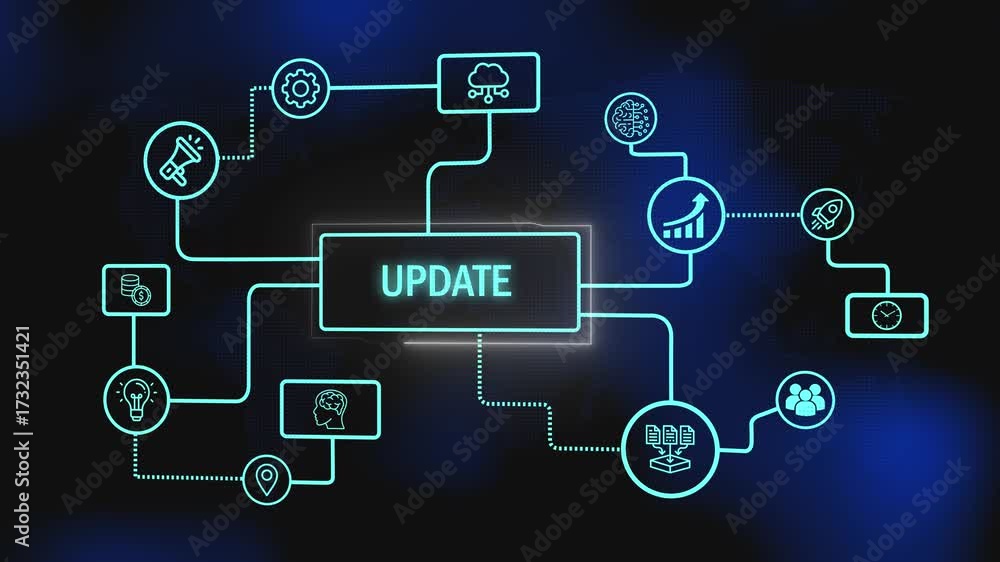 Wall mural neon digital update. abstract digital design with the word update and futuristic connection. update 
